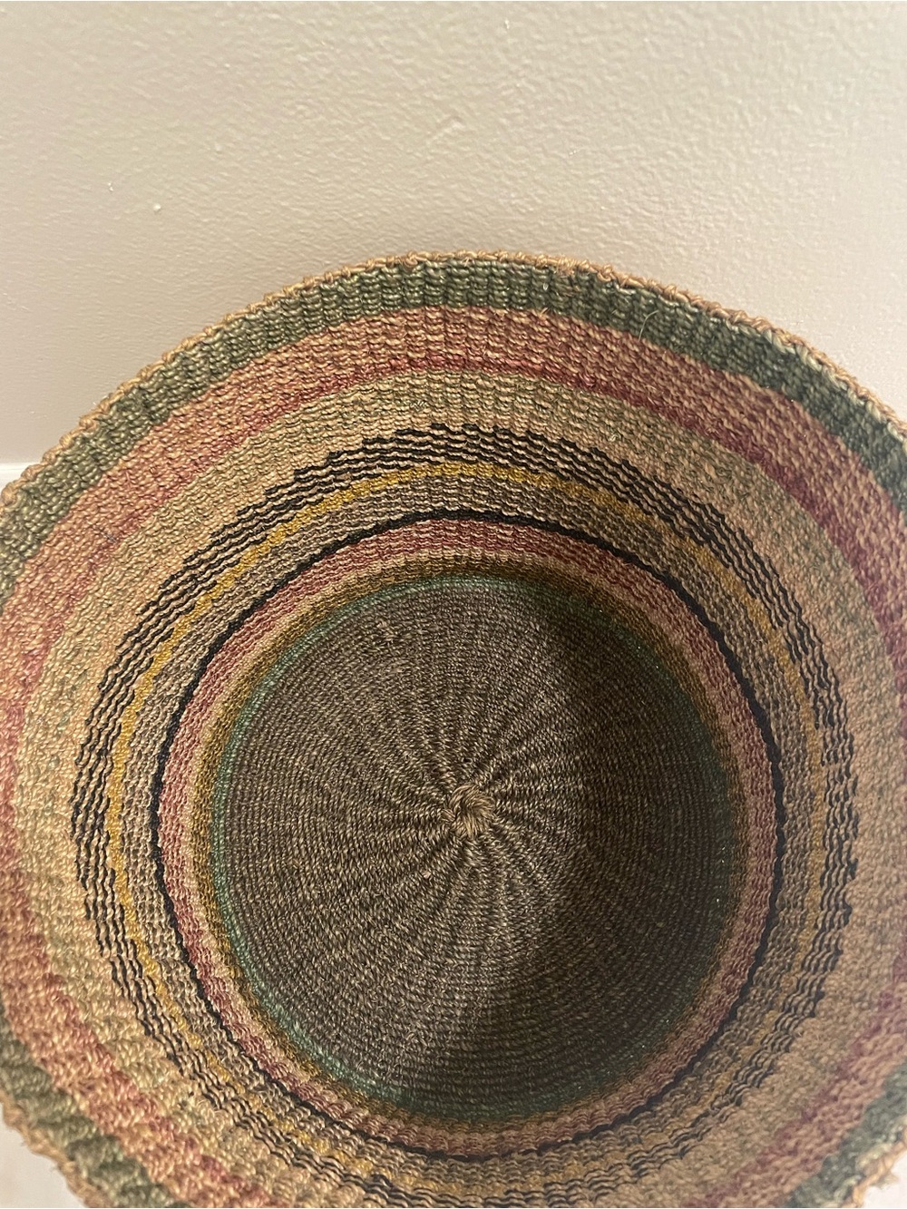 Serena & Lily Handwoven Striped Storage Basket in Green, Pink, Tan and Black